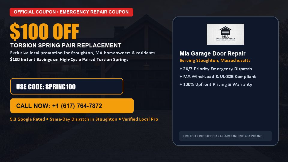 $100 OFF Dual High-Cycle Torsion Spring Replacement in Stoughton, MA - Mia Garage Door Repair